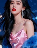 粉缎蓝绒交织的柔光诗篇 钻石闪烁间的气质女神时尚写真